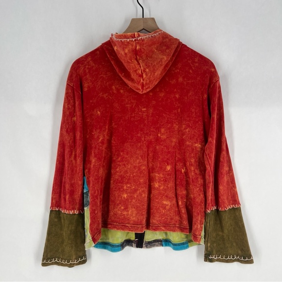 MPC Colorful Patchwork Embroidered Stitching Sip Front Hooded Jacket Artsy - Picture 13 of 17